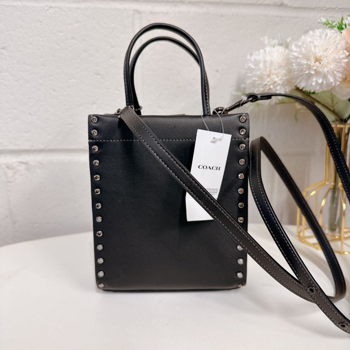 Coach CE729 Mini Cashin Tote With Crystal Rivets IN BLACK Coach CE729 Mini Cashin Tote With Crystal Rivets IN BLACK